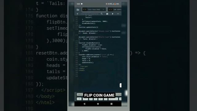 Flip coin game using HTML CSS JAVA SCRIPT