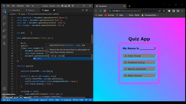 How to make Quiz App using HTML, CSS, JavaScript || Part - 12 || Developer Dude