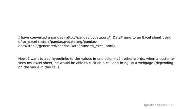Pandas : add hyperlink to excel sheet created by pandas dataframe to_excel method смотреть онлайн
