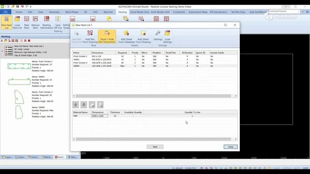 ALPHACAM - Nesting process