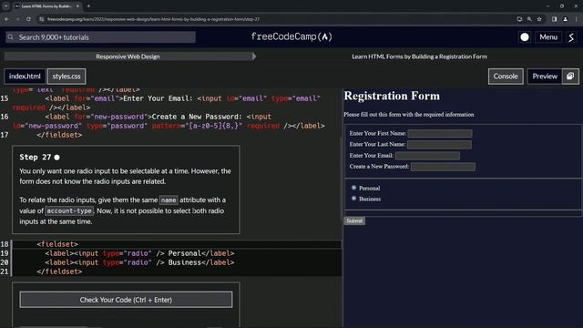 Learn HTML Forms by Building a Registration Form - Step 27