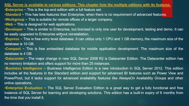 Editions of SQL Server- MS SQL Server DBA Complete Course in Telugu - Lesson 5
