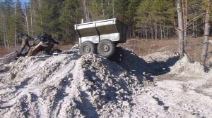 Самодельный прицеп-самосвал на балансирной подвеске к квадроциклу. Работа подвески
