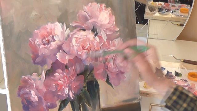 Как нарисовать нежные РОЗОВЫЕ ПИОНЫ маслом | Flowers Painting.