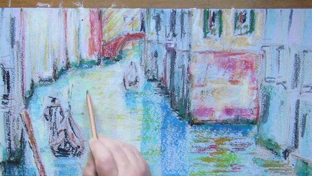 Как нарисовать городской пейзаж. Венеция масляной пастелью и акварельными карандашами.