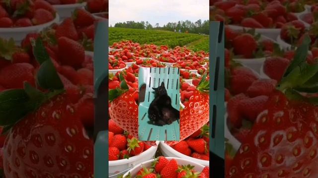 strawberry fruit split with the black cat inside #trendingvideo #shortvideo #viralvideo #fungamepla