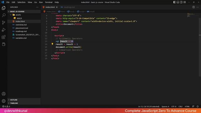 JavaScript  Operatoes -  Javascript Tutorial For Beginners - 2023 JavaScript Full Course in Hindi