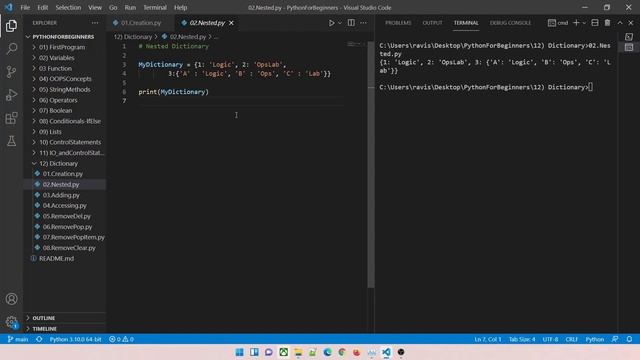 15 | Dictionary (1/2) | Nested Dictionary | Creation | Access & Deletion of Elements in Dictionary