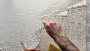 Барельеф "Домик у моря" этап покраски