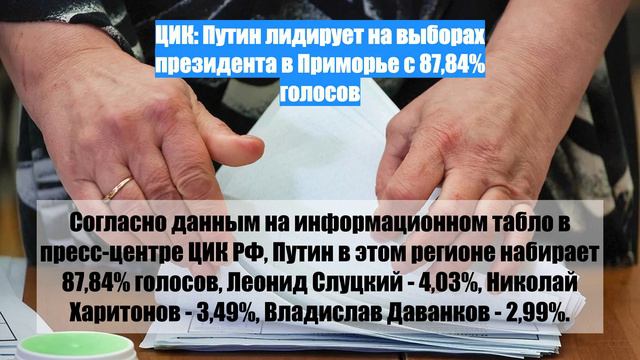 ЦИК: Путин лидирует на выборах президента в Приморье с 87,84% голосов