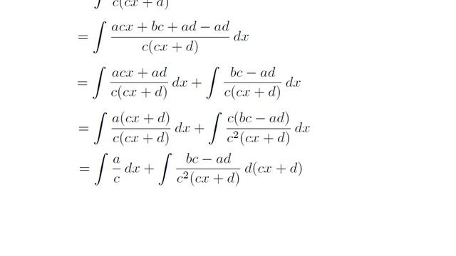 What is the integration of general linear form ax  bcx  d?  How to integrate ax  bcx  d