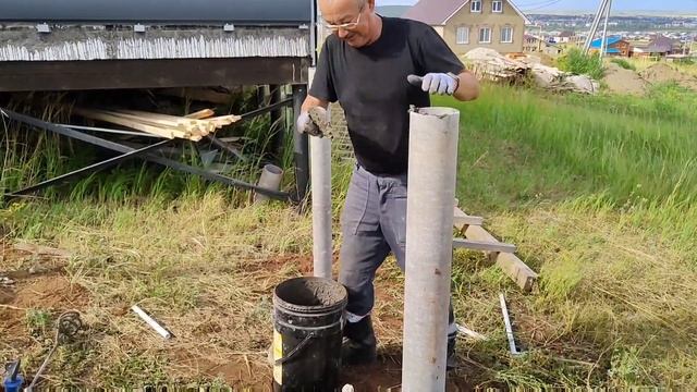 Сваи из асбестовых труб. Фундамент для террасы. Каркас для открытой террасы. смотреть онлайн