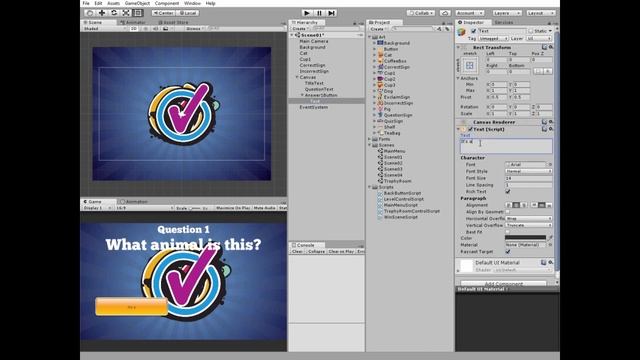 How to make simple Quiz Game with Trophy Room in Unity. Easy full 2D tutorial.