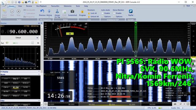 29.05.2024 11:26UTC, [Es], Radio WOW, Словакия, 90.6МГц, 1569км, 250Ватт