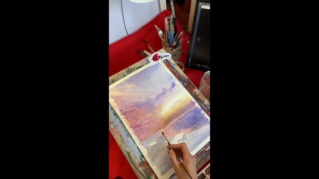 Акварельная живопись. Закат на Бали. Мастер класс.
