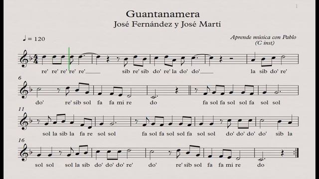 GUANTANAMERA: (flauta, violín, oboe...) (partitura con playback) смотреть онлайн