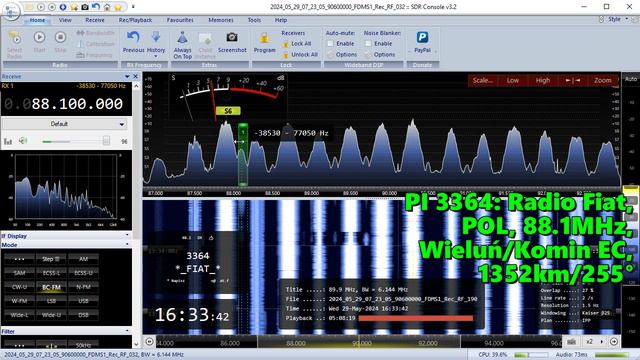 29.05.2024 13:33UTC, [Es], Radio Fiat, Польша, 88.1МГц, 1352км