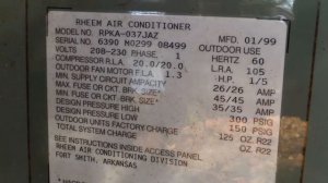 Rheem 1999  10 SEER  3 ton heat pump RPKA 037JAZ