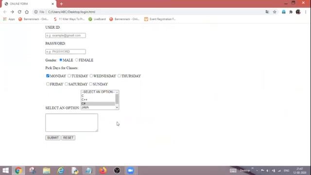 HTML Tutorials || Reset Button in HTML || Input Type Reset Button || Forms in HTML || Part-8
