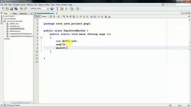 6 - Java - Days To Month Conversion - NetBeans IDE - System Defined - Basic Program