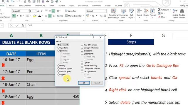 Excel Hacks: Delete all Blank Rows