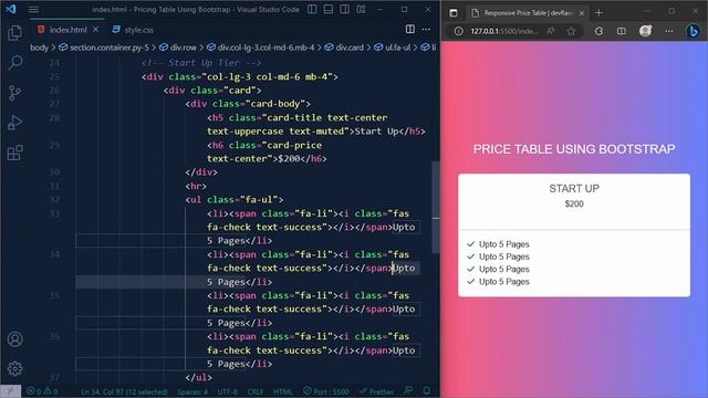 Responsive Price Table Using Bootstrap | Step-by-Step Guide | devRasen | Create A Pricing Table