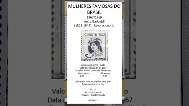 #short Anita Garibaldi, RHM 529, Mulheres Famosas do Brasil, selos postais, Filatelia,Revolucionári