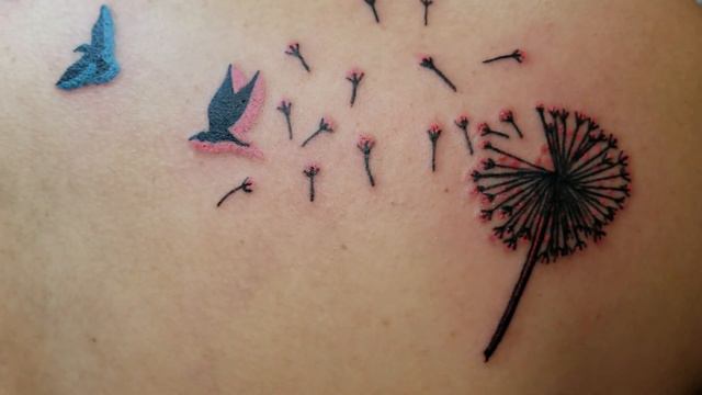 Dandelion and birds tattoo by Boris kuryakin, May 24, 2018. смотреть онлайн
