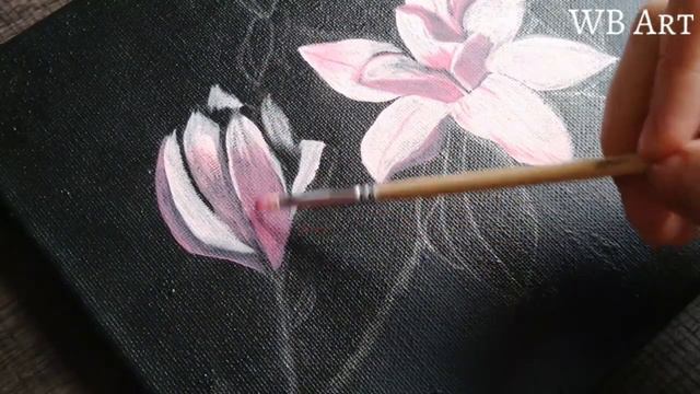 How To Draw Magnolia Flower / Painting On Black Canvas / Painting Techniques смотреть онлайн
