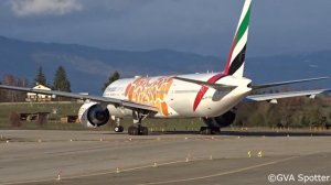 Emirates "Expo 2020 Opportunity" Boeing 777-300ER takeoff at Geneva/GVA/LSGG