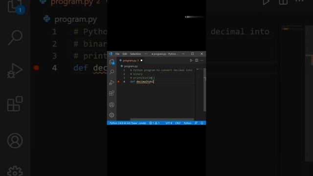 Program to convert decimal to binary