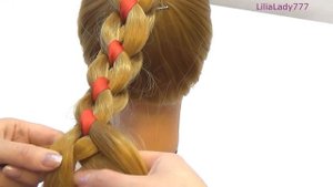 Прическа с плетением из 4 прядей с лентой Плетение волос How to make 4 strand braid hairstyle