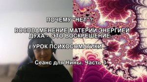 ПОЧЕМУ "НЕТ"? ВОСПЛАМЕНЕНИЕ МАТЕРИИ ЭНЕРГИЕЙ ДУХА - ЭТО ВОСКРЕШЕНИЕ. УРОК ПСИХОСОМАТИКИ. Нина. Ч. 3