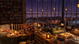 Cozy Winter Night with Snowfall ❄ Jazz Piano Music at Cozy Coffee Shop For Relax, Work and Study