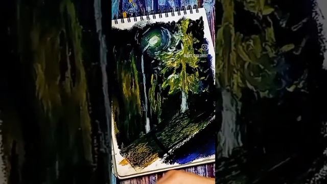 Ночной фонарь. Масляная пастель. смотреть онлайн