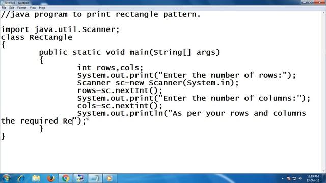 rectangle pattern program in java