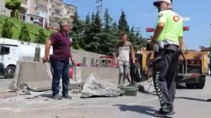 Beton blokları parçalayan tır, D-100’de trafiği felç etti