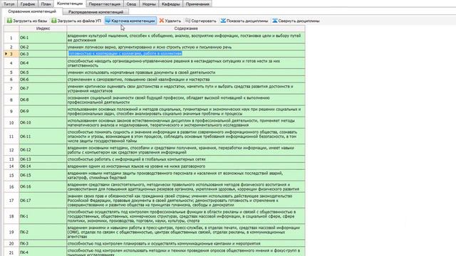8 Вкладка компетенции Справочник компетенций и распределение компетенций