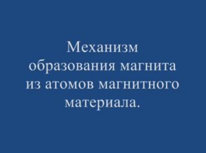 Механизм образования магнита из атомов магнитного материала.