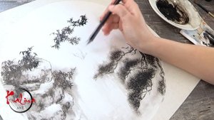 Как рисовать пейзаж в стиле сеи. Рисует Татьяна Калина. Китайская живопись. Горы, сосны и водопады