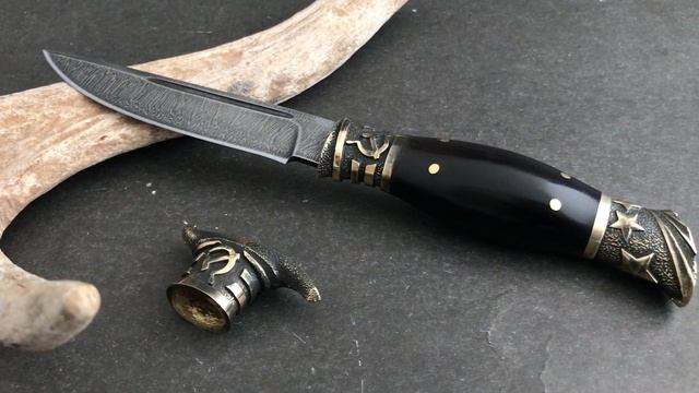 Финка НКВД из дамасской стали авторская, рукоять черный граб, кожаные ножны, разборная смотреть онлайн