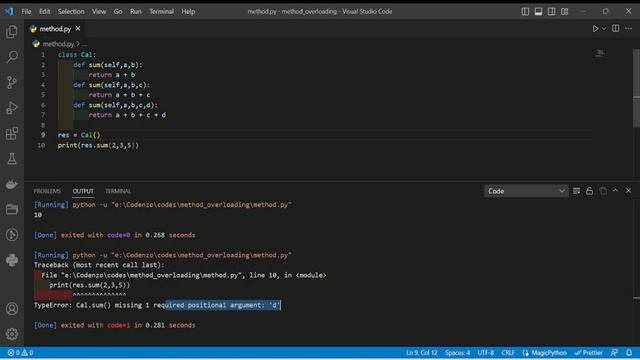#78 Polymorphism || Method overloading || OPP in python | Python Course For Absolutely Beginners 1.