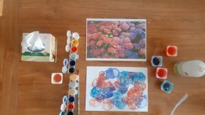 Рисование цветов гортензии "мыльными пузырями"