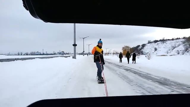 #snowboard / Cars Snowboarding in Exstar Club / На сноуборде за машиной по приколу ! смотреть онлайн