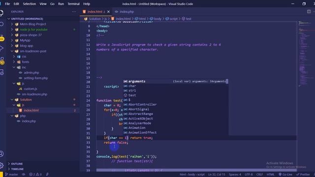 JavaScript - Exercises, Practice, Solution 14 specifid char