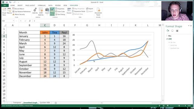 Weekly Excel Hacks - Episode 03 - Transpose/Smooth Graphs/Speed up code