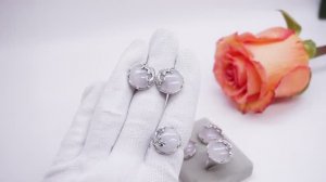 Гарнитур серьги и кольцо "Дельфиния" кварц розовый натуральный 3046 Хорошие Вещи