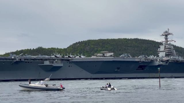 Aircraft Carrier Gerald R Ford - CVN 78 - Leaving Oslo Harbor on 29th of May 2023 after a port call смотреть онлайн