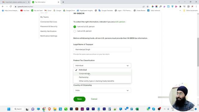 How to Fill UpWORK W-8ben Tax form 2022 in PUNJABI, India смотреть онлайн
