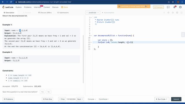 LEETCODE SOLUTION 1313 | Decompress Run-Length Encoded List | LEETCODE CONTEST | EASY | Javascript